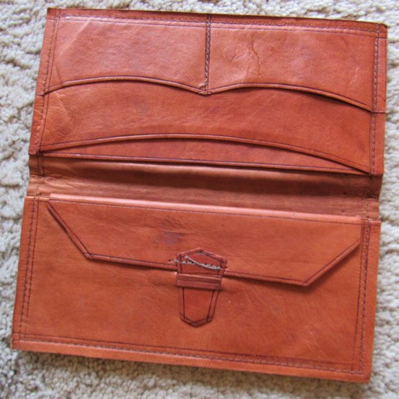 Soft Brown Leather Embossed Check Book/Wallet - Picture 2 of 3